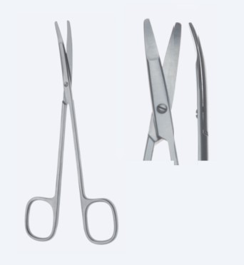 Ножиці, хірургічні, "Ragnell", делікатні, спеціальні плоскі кінчики для розсічення та підриву шкіри, вигнуті, тупокінц., загальна довж. 135 мм, 5 1/4"